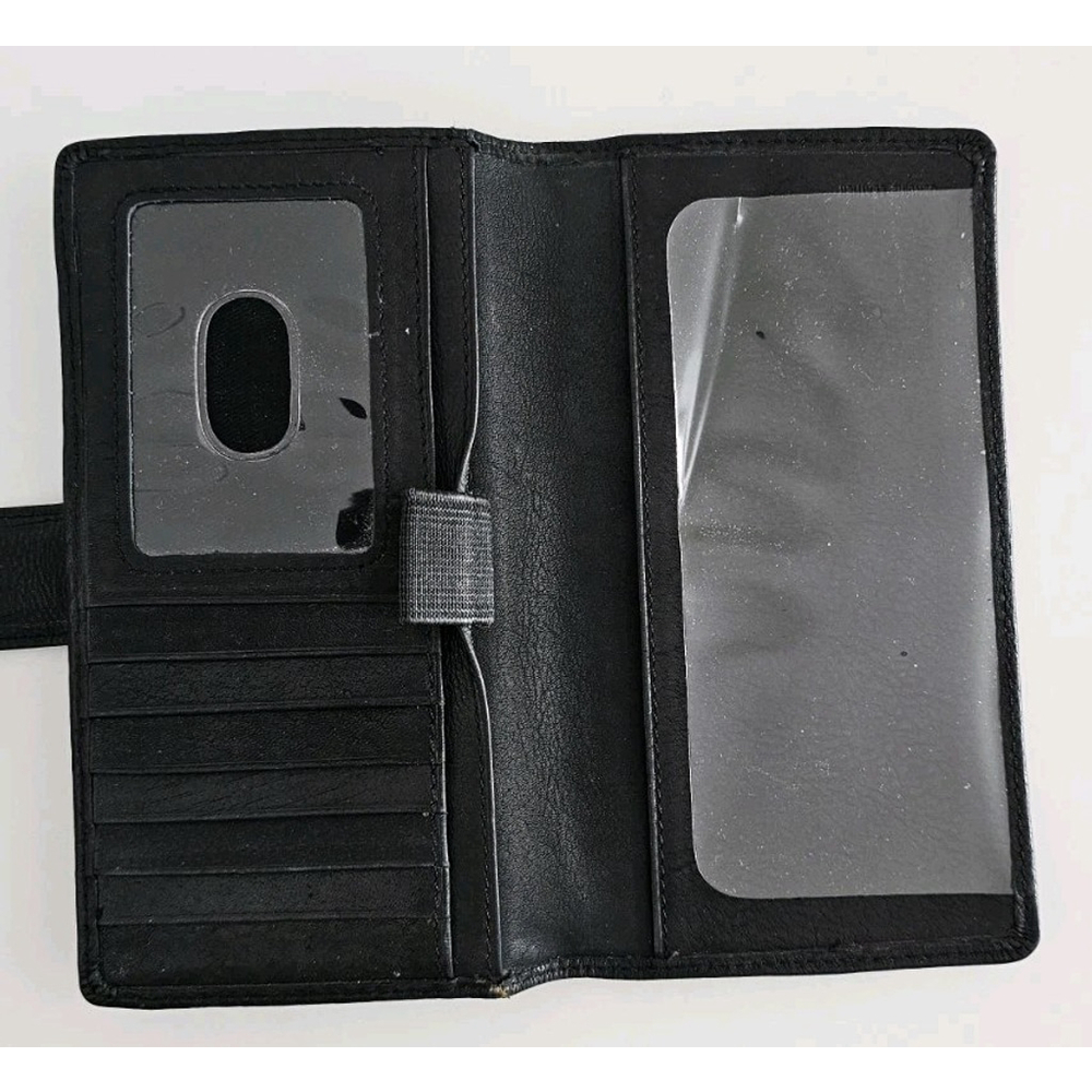 Vintage FOSSIL Black Leather Wallet Checkbook Credit Cards Change Compartment - Picture 3 of 6